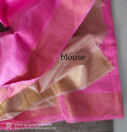 Shocking Pink Handloom Pure Dupion Silk Saree With Blouse - Desi Weave