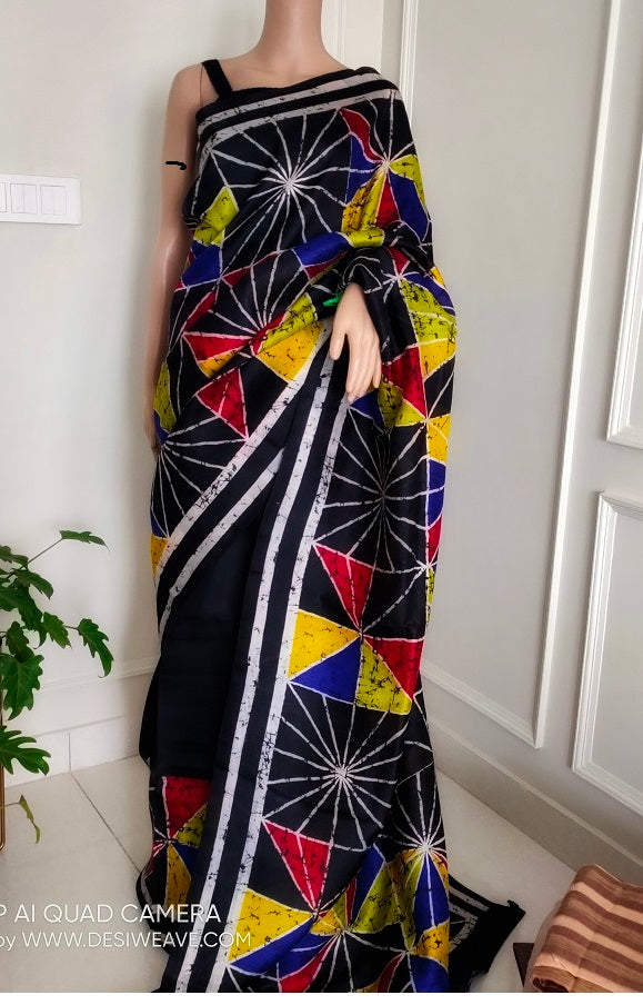 Hand painted tussar silk saree- Desi Weave