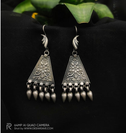 Shehnai handcrafted pure silver earrings - Desi Weaves