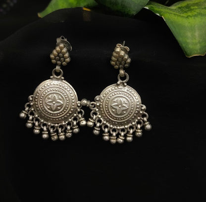 Ghoomer handcrafted pure silver earrings - Desi Weaves