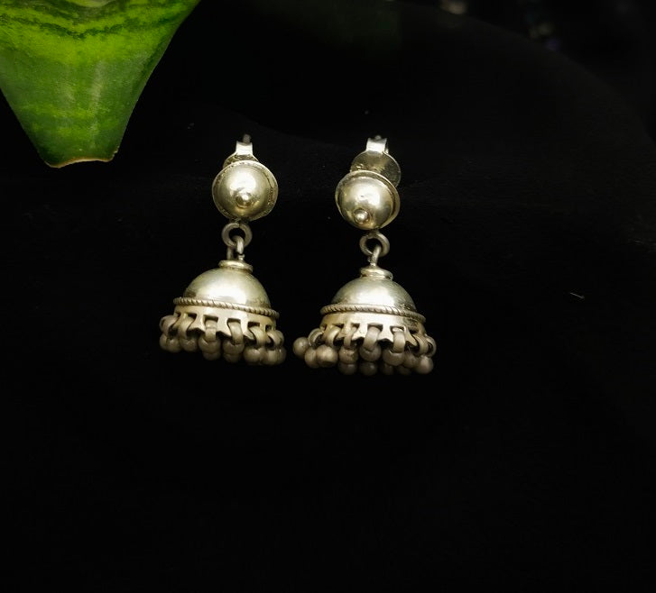 Sandhya handcrafted pure silver earrings - Desi Weaves