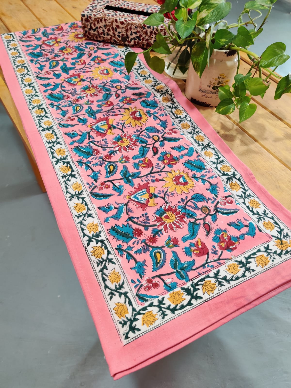 Peach Beauty Hand Block Printed Cotton Table Runner