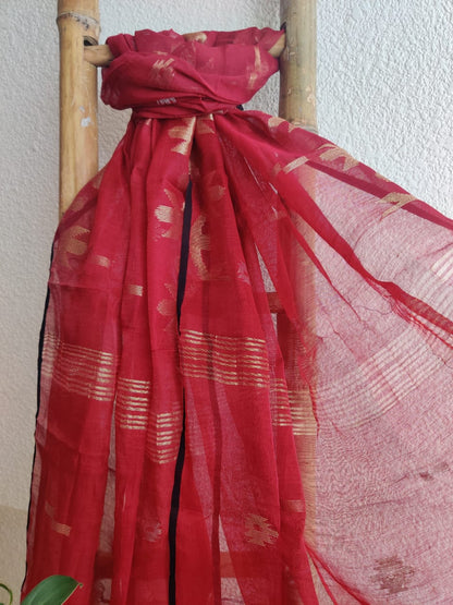 Khadi Cotton Jamdani  Dupatta - Desi Weaves