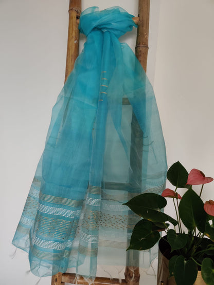 Shagun Light Blue Organza Tussar Silk Dupatta