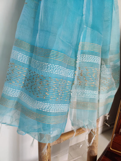 Shagun Light Blue Organza Tussar Silk Dupatta