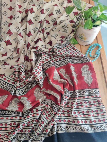 handblock mull cotton dupatta - Desi Weaves