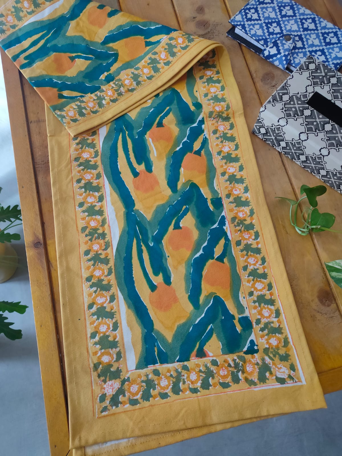 Guldasta Hand Block Printed Cotton Table Runner