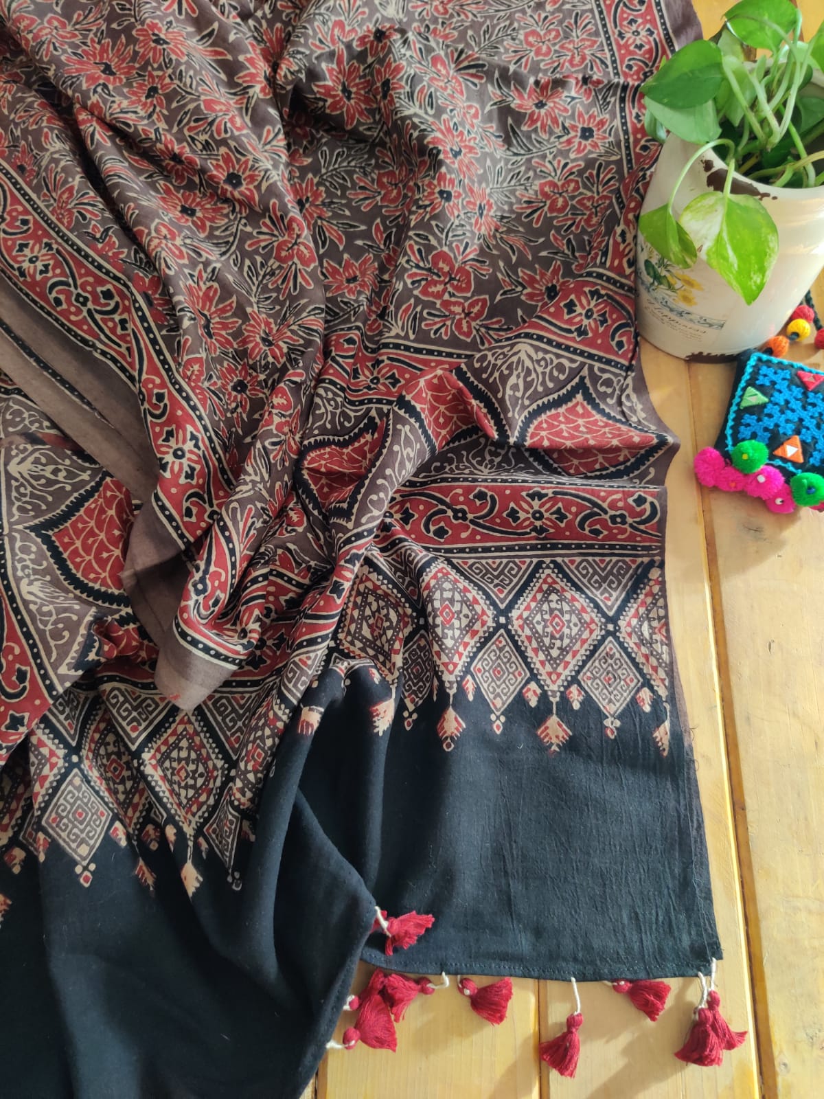 Kajal Handblock Printed  Ajrakh Mull Cotton Dupatta