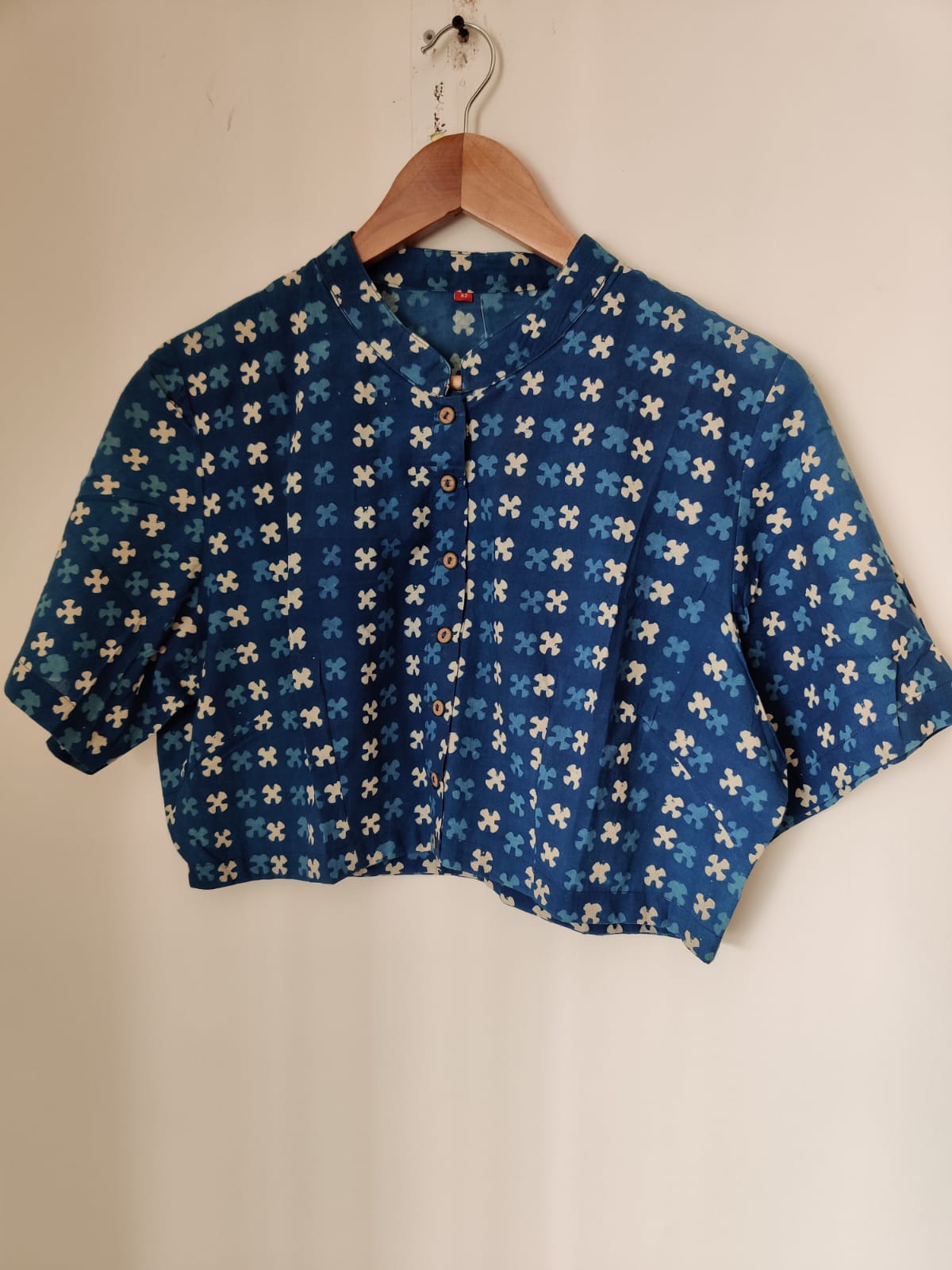 Indigo Block Printed Cotton Blouse Media - Desi Weaves