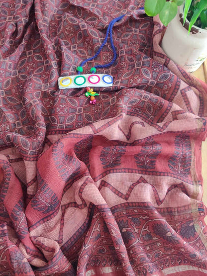 Soch Ajrakh Handblock Printed Kota Doria Dupatta