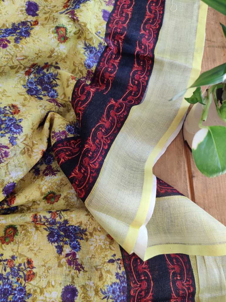 Lemon Pure Linen Dupatta Online  - Desi Weaves