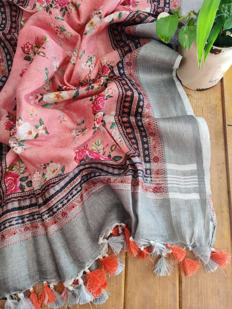 Digital printed Pure Linen Dupatta Online  - Desi Weaves