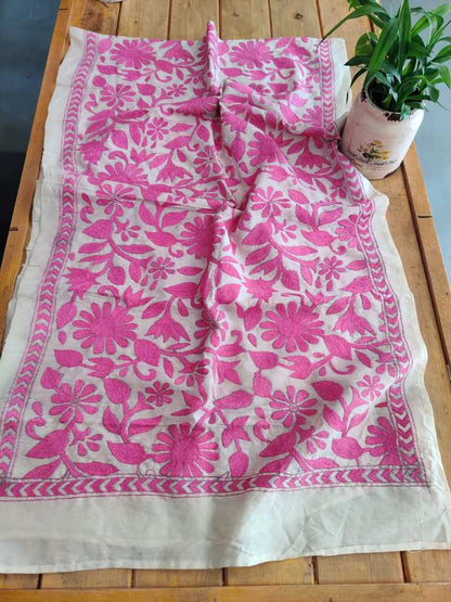 Pure Kantha Tussar Silk Stole - Desi Weaves