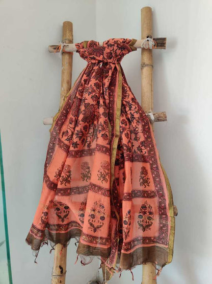 Block Print Chanderi Silk Dupatta - Desi Weaves