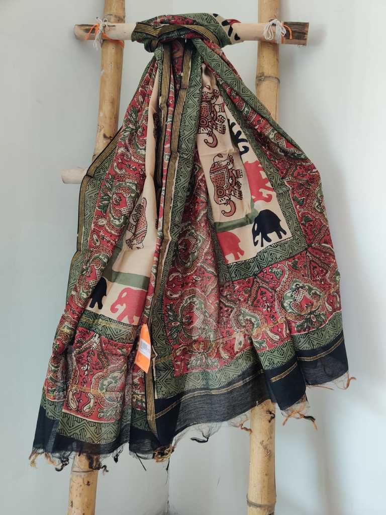 Green chanderi dupatta online - Desi Weaves